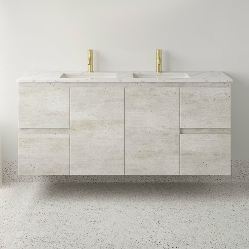 Sarah Calacatta Marble Look Edge Industrial Wall Hung Double Basin